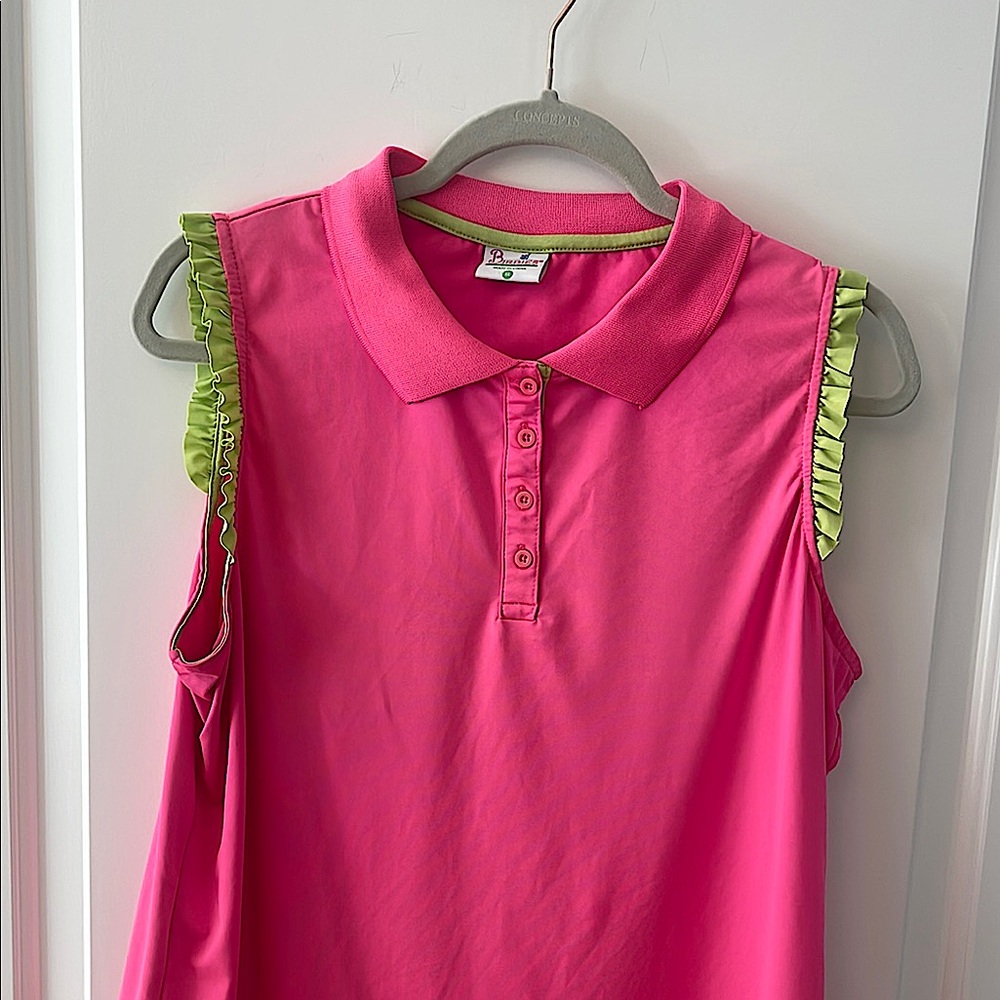 Birdies Polo Top, Pink and Green, SZ XL